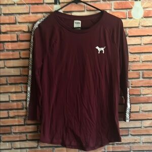 PINK Victoria's Secret Burgundy  3/4 Sleeve T-Shirt
